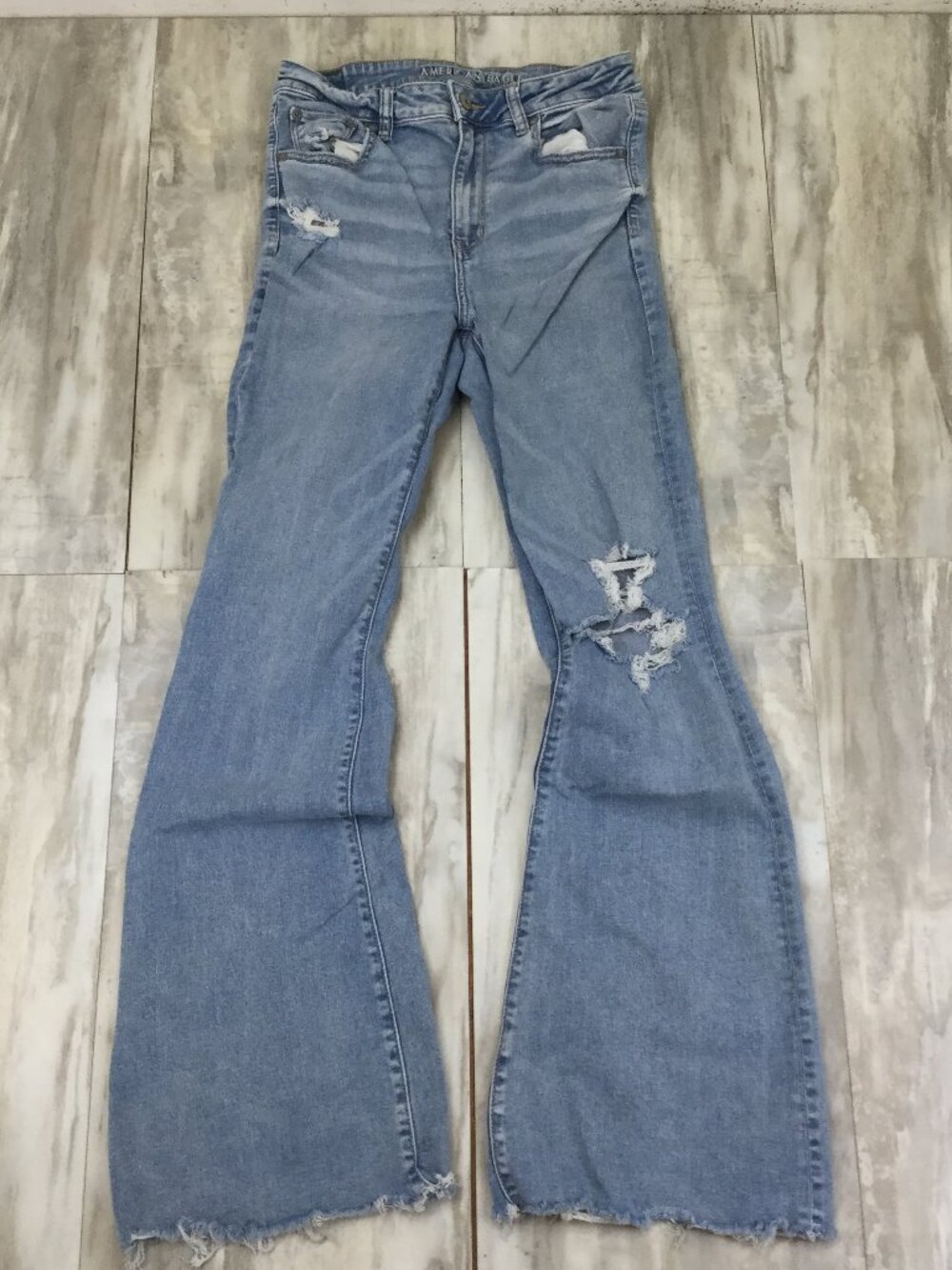 American Eagle Ne(x)t Level Stretch Distressed Wide Leg Ram Hem Jean 10